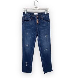 LOFT Boyfriend Jeans Cropped Distressed Button Fly Dark Wash Size 25/0 Casual